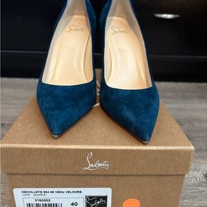 Christian Louboutin Teal Suede Pointed-Toe Pumps